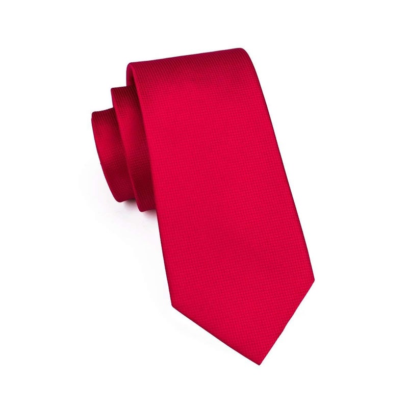Dubulle Mens Tie Set Solid Paisley Silk Striped Necktie for Men with Cufflinks Tie and Pocket Square,Red - Image 5